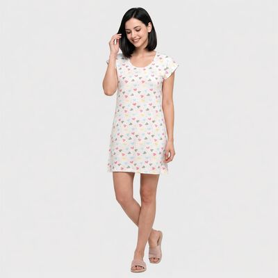Women White Scoop Neck T-Shirt Style Nighty
