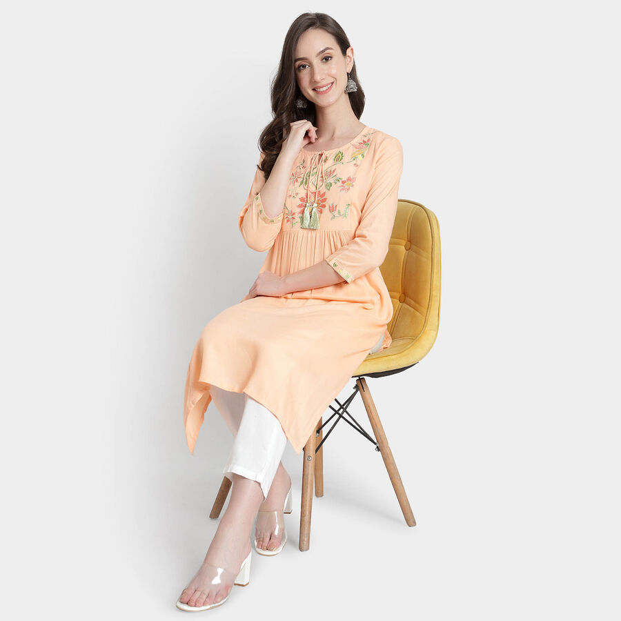 3/4Th Sleeves Flared Kurta, Peach, large image number null