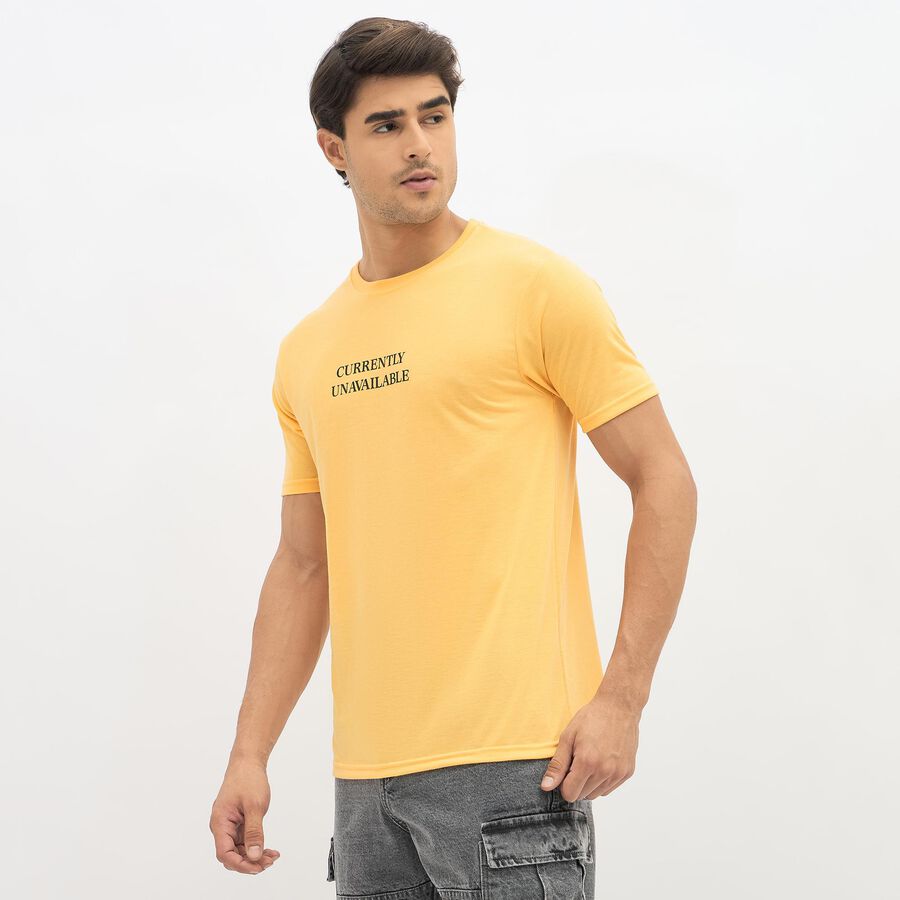 Men's Bright Yellow Round Neck Graphic T-Shirt, Yellow, large image number null