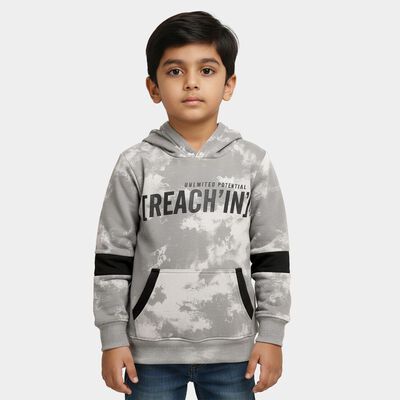 Boys Light Grey Hooded Neck Printed Sweatshirt