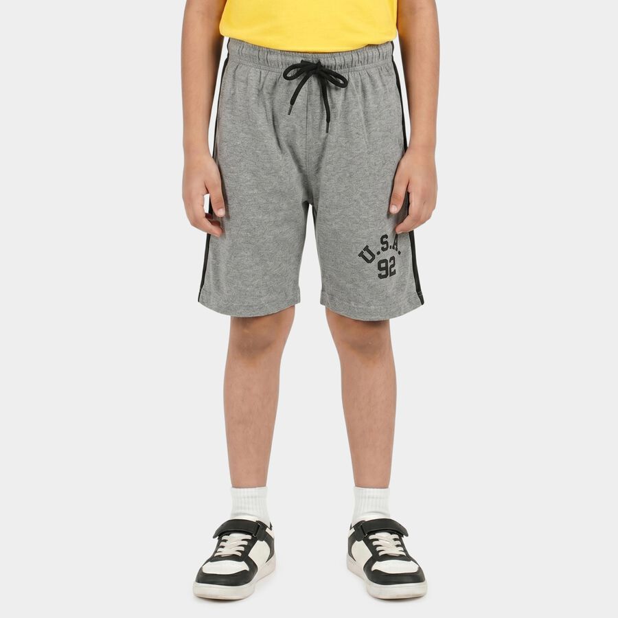 Boys Grey Relaxed Fit Graphic Print Bermuda Shorts, Melange Mid Grey, large