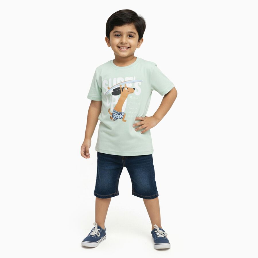 Boys Light Mint Green Cotton Round Neck Casual T-Shirt, Light Green, large