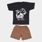 Infants' Grey 100% Cotton Round Neck Graphic Printed Baba Suit, Charcoal, small