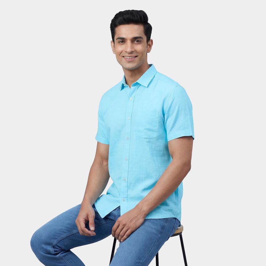 Men's Aqua Spread Collar Casual Shirt, एक्वा, large