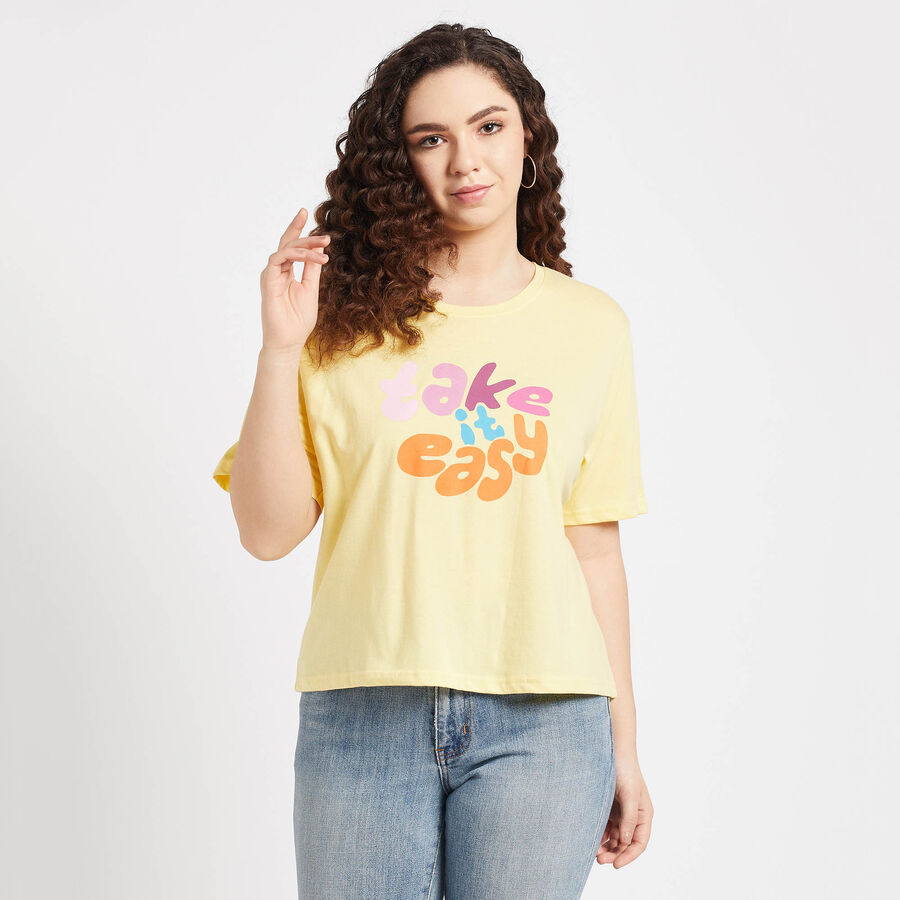 Round Neck T-Shirt, पीला, large image number null