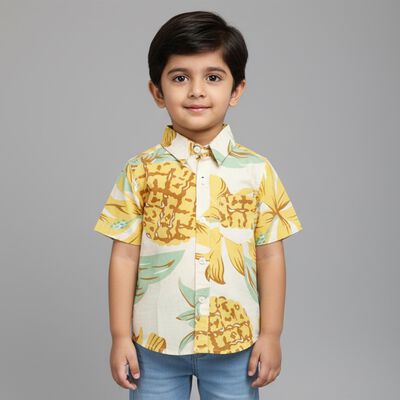 Boys Bright Yellow Cotton Half Sleeve Classic Collar Casual Shirt