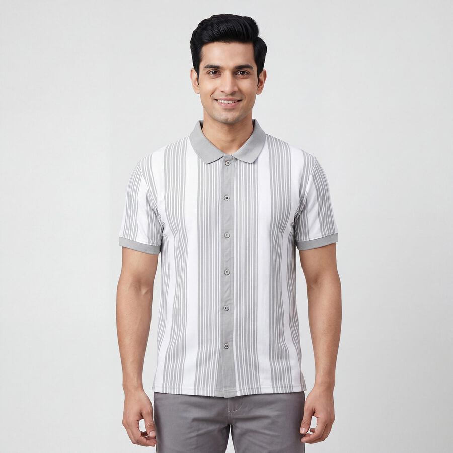 Men's Light Grey Casual Shirt, Light Grey, large
