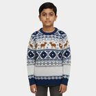 Boys Deep Midnight Navy Blue Crew Neck Casual Pullover, नेवी ब्लू, small image number null