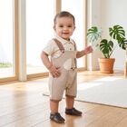 Infants' Beige 100% Cotton Polo Neck Striped Appliqu&eacute; Baba Suit, Beige, small