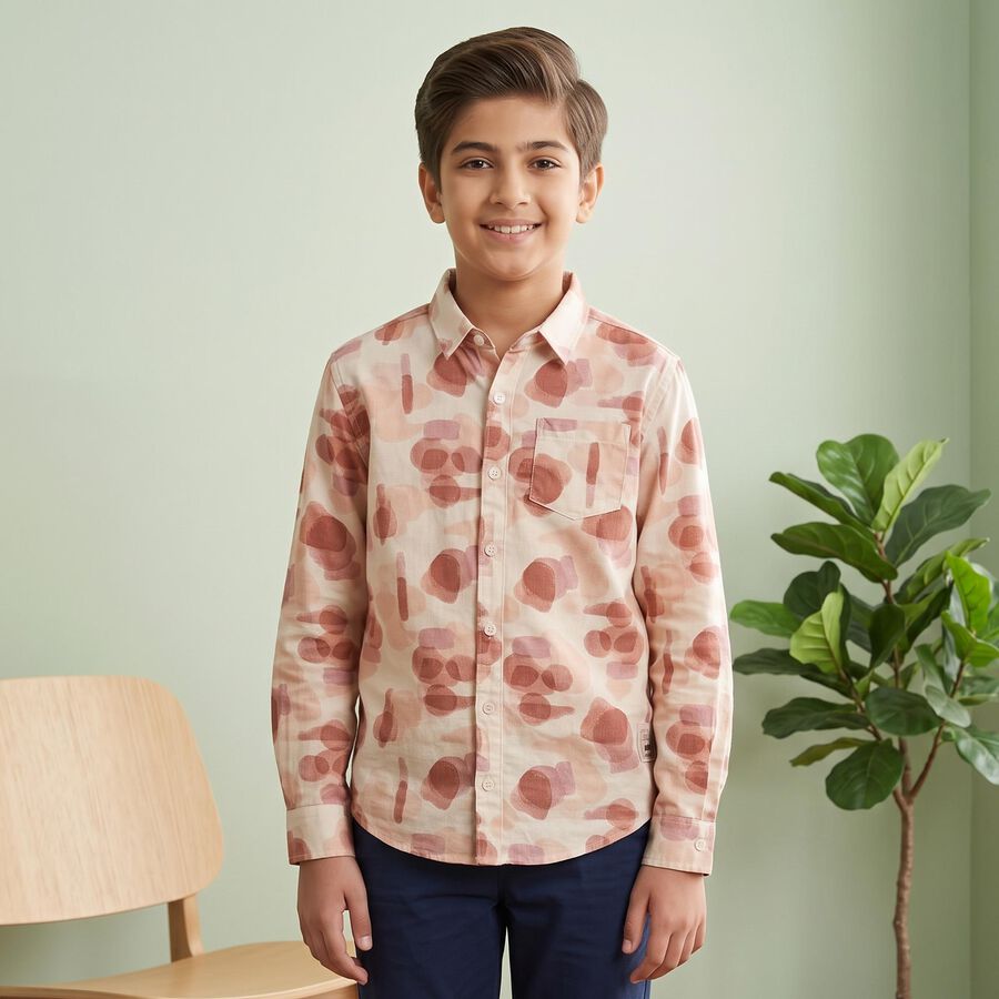 Boys Off White Cotton Casual Shirt, Off White, large