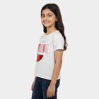 Girls White Cotton Round Neck Regular T-Shirt, सफ़ेद, small