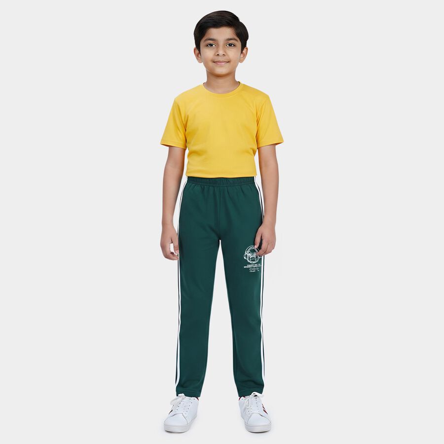Boys Dark Green Regular Fit Side Striped Pyjama, गहरा हरा, large