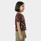 Girls Brown Cotton Casual T-Shirt, भूरा, small