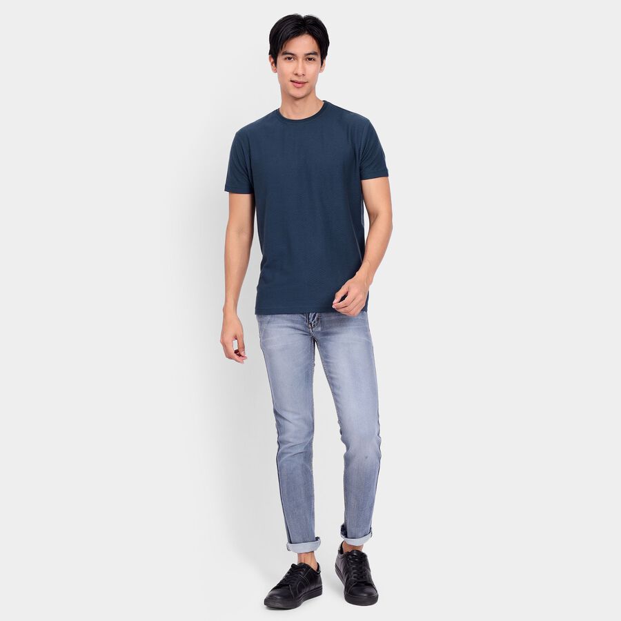 Men's Round Neck Half Sleeves T-Shirt, Teal Blue, large image number null
