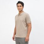 Men's Beige Cotton Polo Neck Classic T-Shirt, गहरा पीला, small