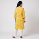 Women's Yellow Mandarin Collar Floral Printed Kurta, Yellow, small