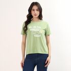 Women's Mint Round Neck Graphic Printed T-Shirt, हल्का हरा, small
