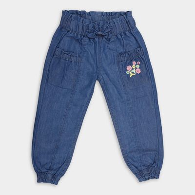 Girls' Stonewashed Blue Regular Fit Embroidered Jeans