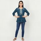 Women's Teal Blue Neck Kurti, Teal Blue, small