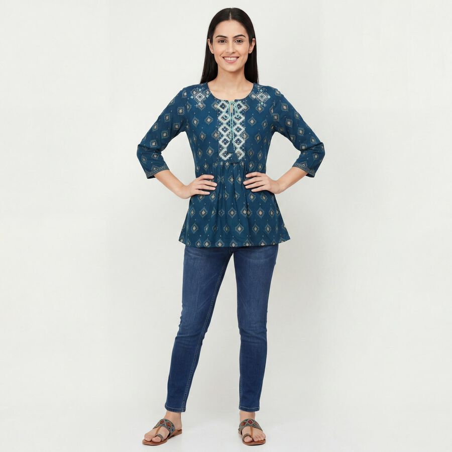 Women's Teal Blue Neck Kurti, Teal Blue, large