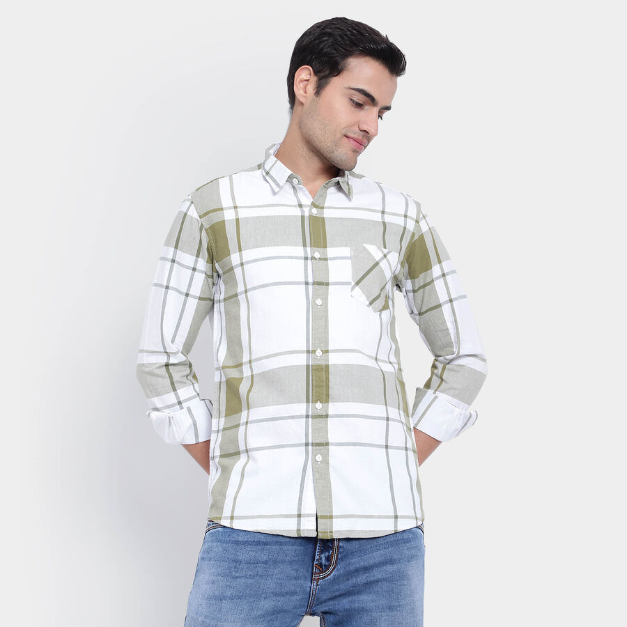Cotton Checks Casual Shirt, Light Green, large image number null