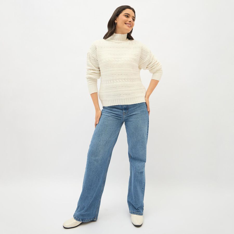 Women's Off-White High Neck Casual Cardigan, ऑफ व्हाइट, large image number null