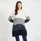 Stripes Round Neck Cardigan, Navy Blue, small image number null