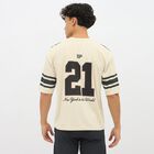 Men's Beige V-Neck Athleisure Graphic T-Shirt, Off White, small