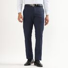 Men's Dark Navy Blue Slim Fit Flat-Front Formal Trousers, Navy Blue, small