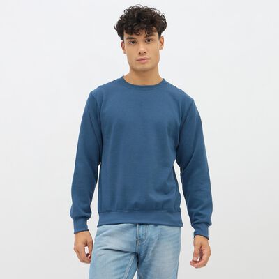 Men's Deep Steel Blue Crew Neck Solid Sweatshirt