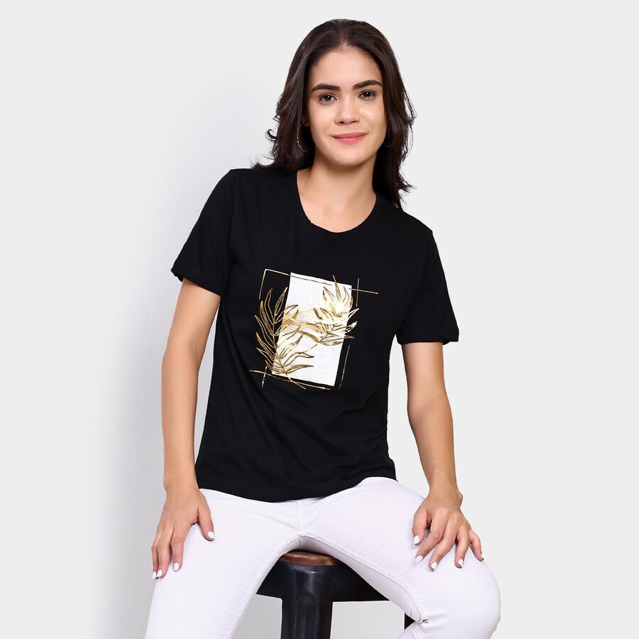 Ladies' Round Neck T-Shirt , Black, large image number null