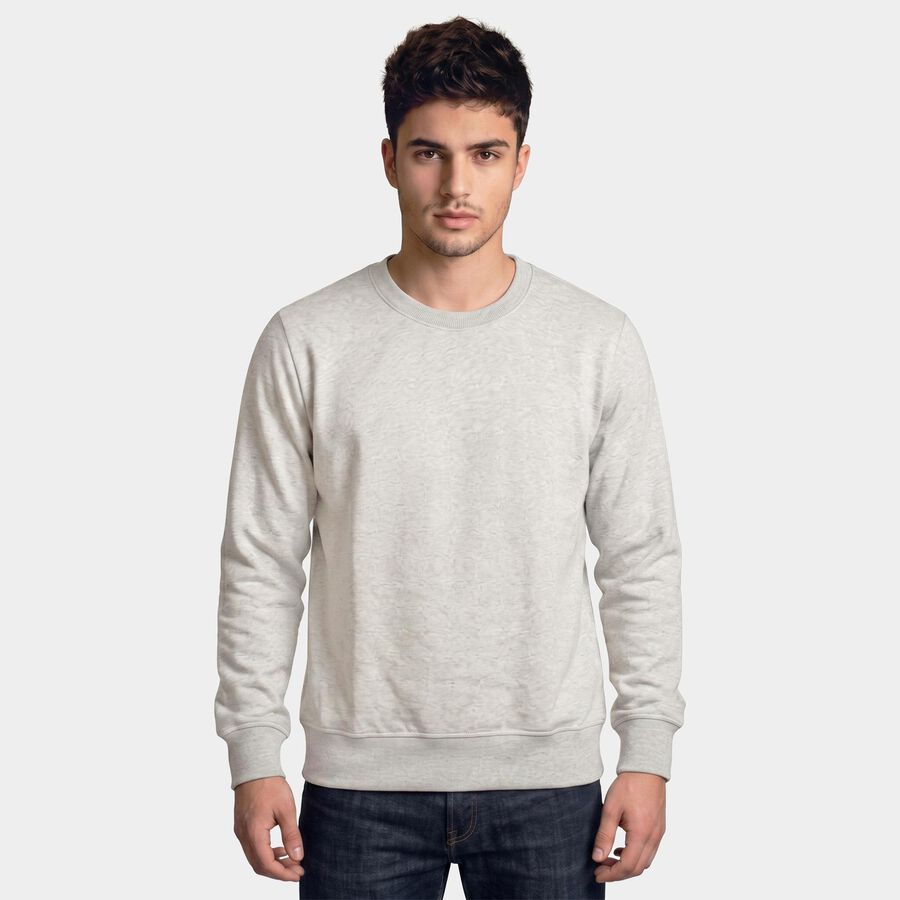 Men's Melange Light Grey Crew Neck Pullover Sweatshirt, Melange Light Grey, large