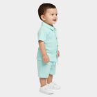 Infants' Aqua 100% Cotton Collar Textured Baba Suit, Aqua, small