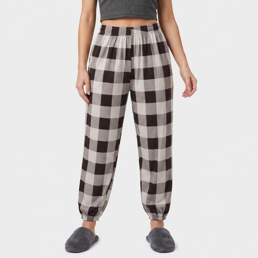 Women's Brown Relaxed Fit Checked Harem Pants, भूरा, large