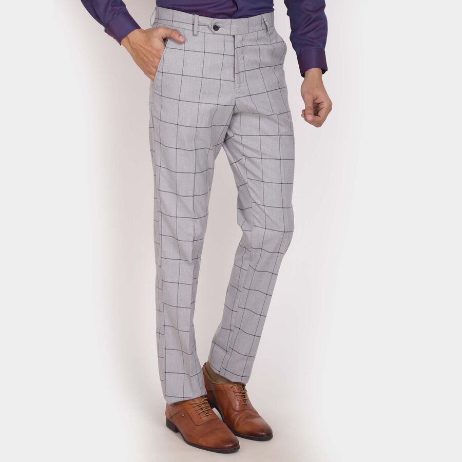 Checks Straight Fit Formal Trousers, Light Grey, large image number null