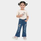 Girls Blue Flared Fit Butterfly Embroidered Jeans, Mid Blue, small