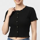 Women's Black Cotton Blend Top, काला, small