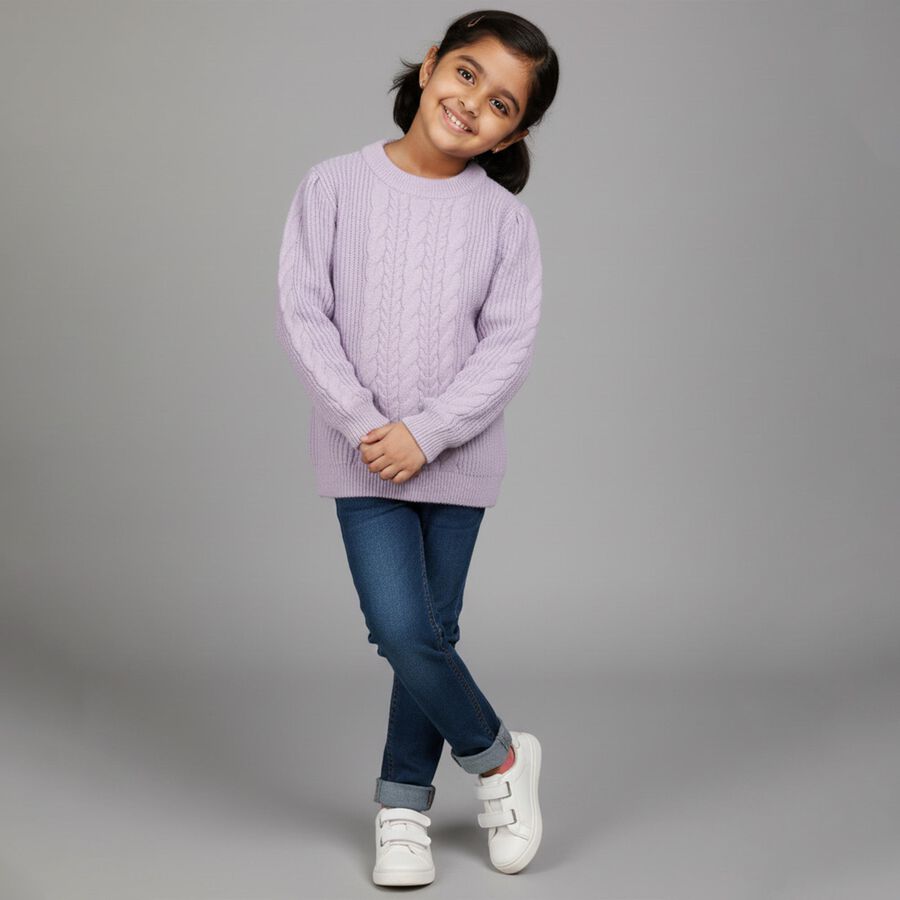 Girls Soft Lavender Crew Neck Casual Pullover, Lilac, large image number null