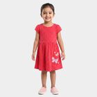 Girls' Fuchsia Fit and Flare Polka Dot Butterfly Print Frock, Fuchsia, small