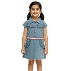 Girls' Light Denim Blue Ruffle Collared Casual Frock, Light Blue, small image number null