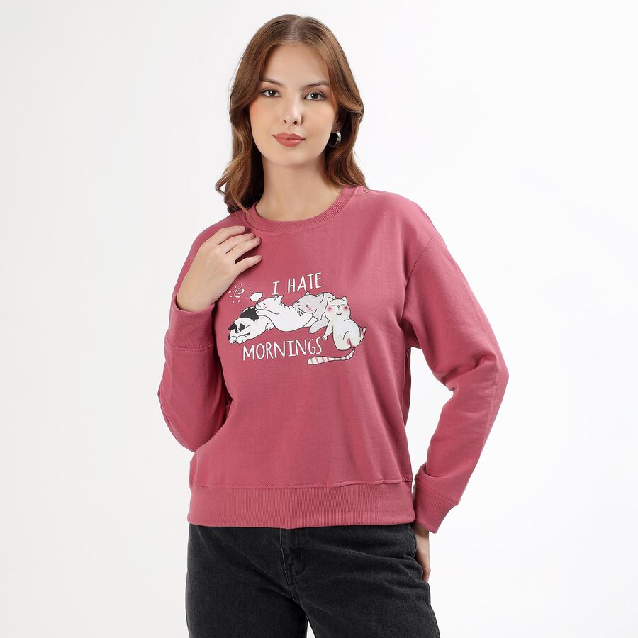 Women's Muted Rose Pink Crew Neck Casual Sweatshirt, गुलाबी, large image number null