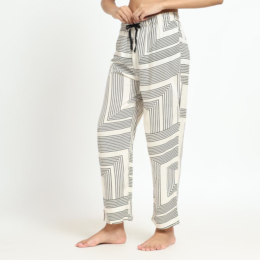 Ladies' Off-White Geometric Printed Full-Length Pyjama, ऑफ व्हाइट, large image number null