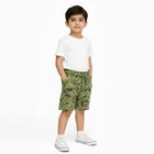 Boys' Muted Olive Green Printed Elastic Waist Bermuda Shorts, Olive, small image number null