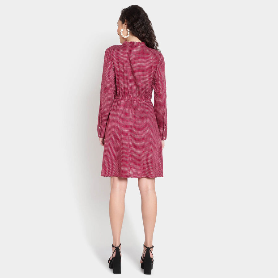 Printed Knee Length Dress, Wine, large image number null