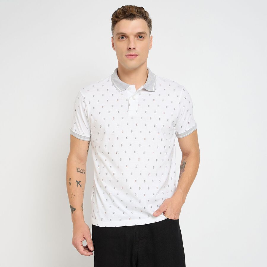 Men's 100% Cotton Collared Half Sleeves T-Shirt, White, large image number null