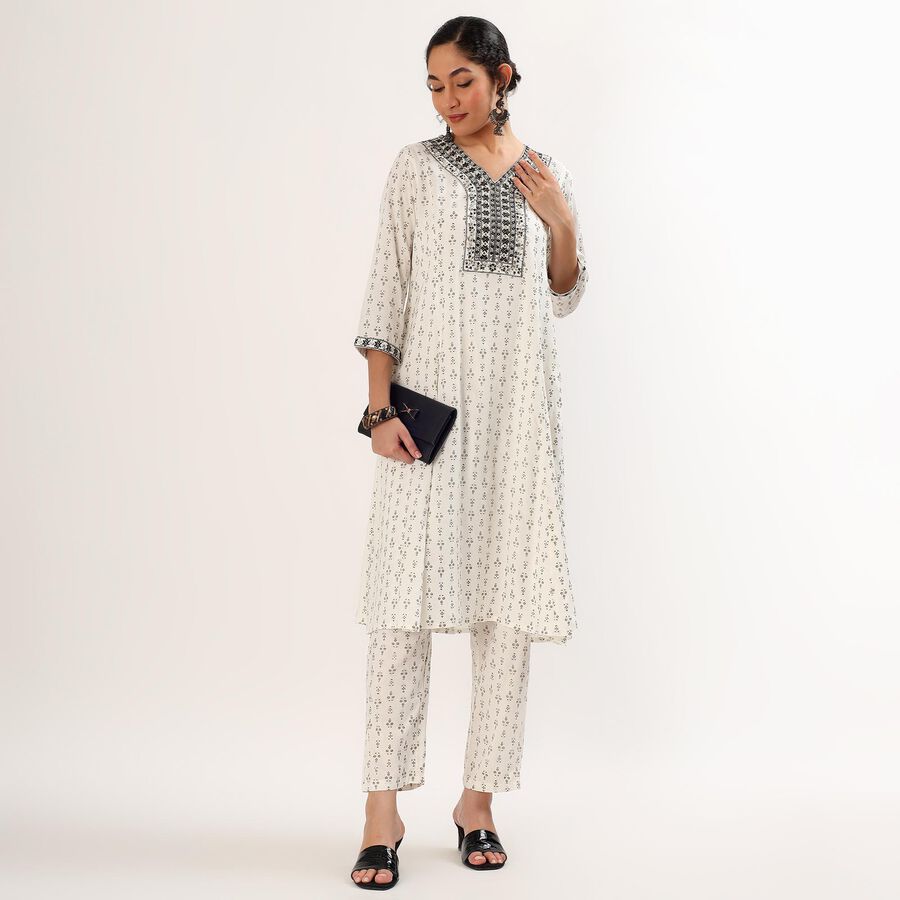 Women's Eggshell White Embroidered Ethnic Set, Off White, large image number null