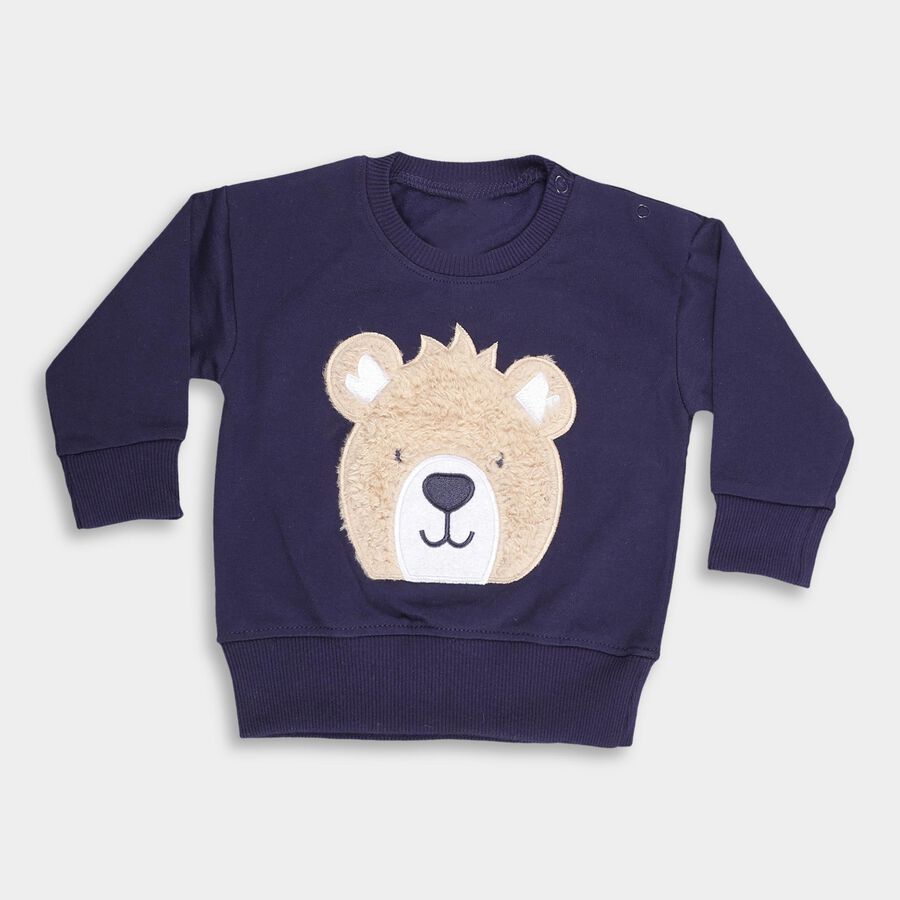 Infants Deep Midnight Navy Blue Crew Neck Casual Sweatshirt, Navy Blue, large image number null