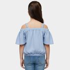 Girls' Light Blue Round Neck Casual T-Shirt, Light Blue, small