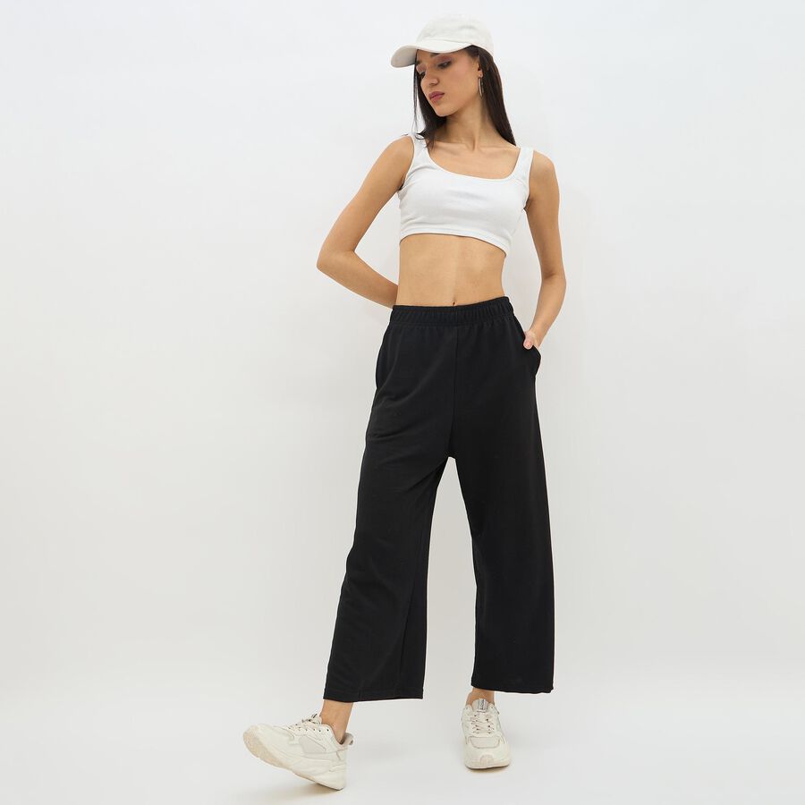 Women's Jet Black Relaxed Fit Side-Striped Track Pants, Brown, large image number null