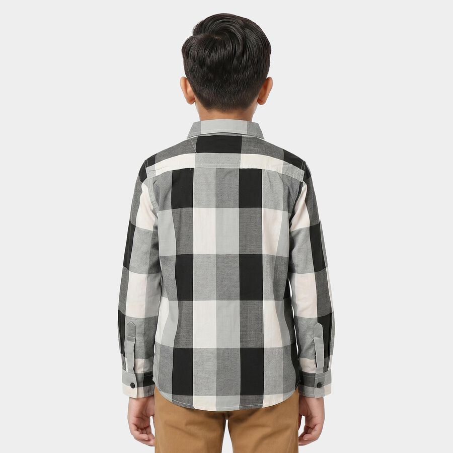 Boys' White Checked Regular Fit Casual Shirt, White, large
